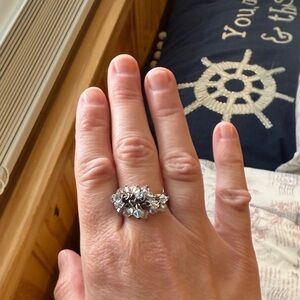 Elegant Silver Crystal Cluster Ring